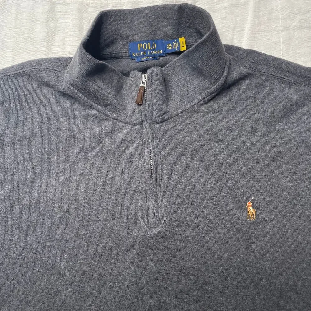 Polo Ralph Lauren Estate Rib Gray Quarter Zip Pullover Sweater XXL Men's Cotton